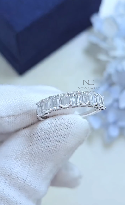 Emerald Cut Moissanite Seven Stone Half Eternity Wedding Band - Image 2