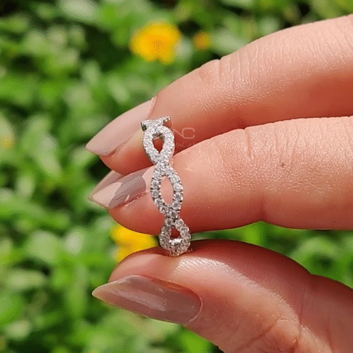 Round Moissanite Diamond Twisted Full Eternity Wedding Band