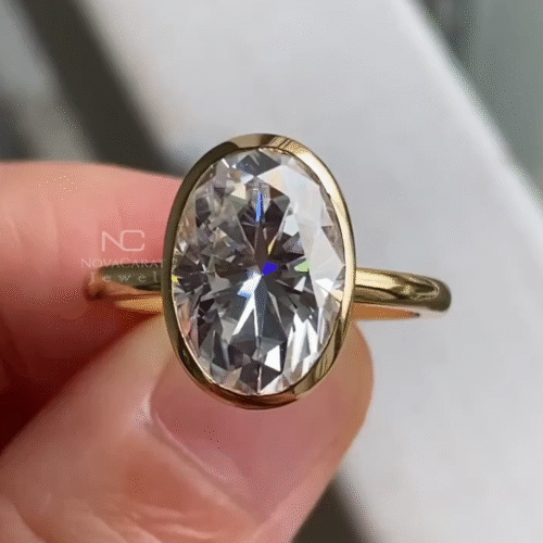 4CT Oval Cut Moissanite Diamond Bezal Set Tulip Setting Engagement Ring