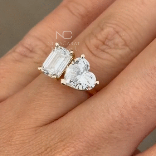 3Ct Emerald & Heart Cut Moissanite Double Stone Engagement Ring