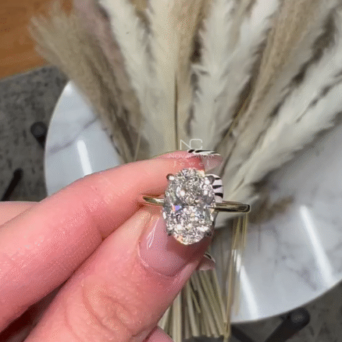 3 Carat Brilliant Oval Moissanite Hidden Halo Solitaire Engagement Ring