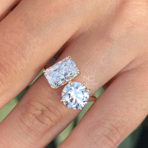 Radiant & Round Cut Moissanite Diamond Toi et Moi Wedding Ring