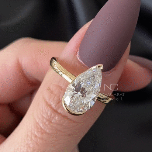 3 CT Pear Cut Half Bezel Set Moissanite Diamond Ring