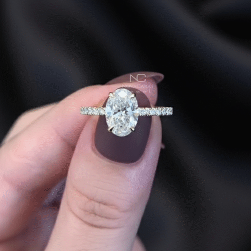 2.5 Ct Oval Cut Moissanite Hidden Halo Engagement Ring