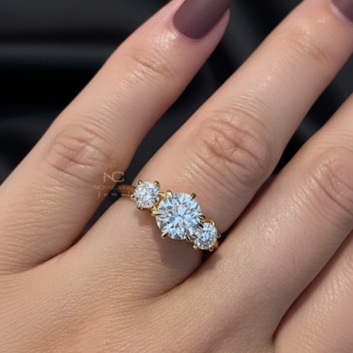 Three Moissanite Diamond Round Cut Engagement Ring