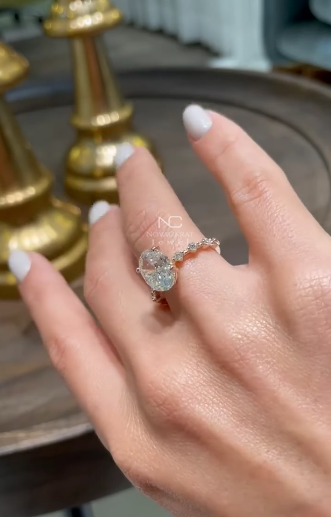 2ct Oval Moissanite Side Round Solitaire Engagement Ring - Image 4