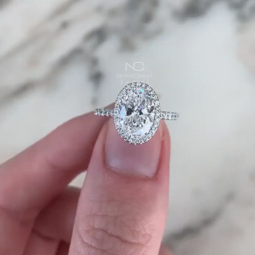2ct Oval Moissanite Pave Halo Engagement Ring