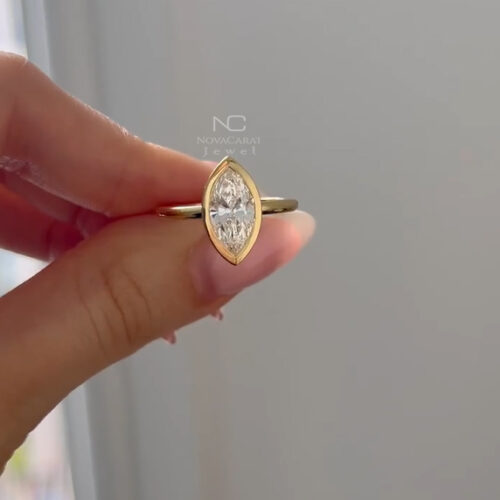 1CT Bezel Set Marquise Moissanite Ring