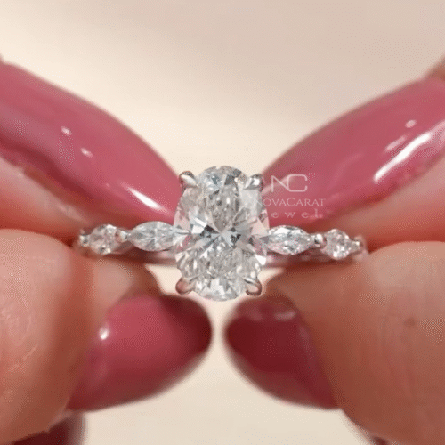 2 CT Oval Cut Side Marquise Diamond Halo Moissanite Ring