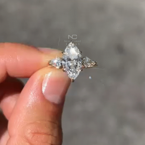 3Ct Marquise Cut Side Kit Cut Diamond Moissanite Three Stone Ring