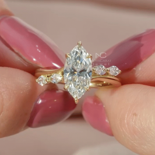 2 Ct Marquise Cut Side Marquise Hidden Halo Moissanite Engagement Ring