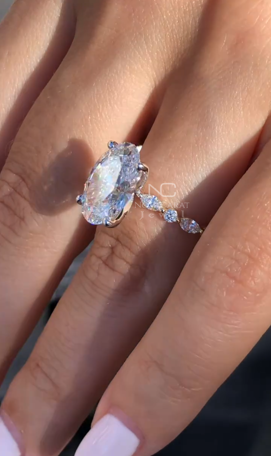 4 Carat Brilliant Oval Cut Side Round & Marquise Moissanite Ring - Image 4