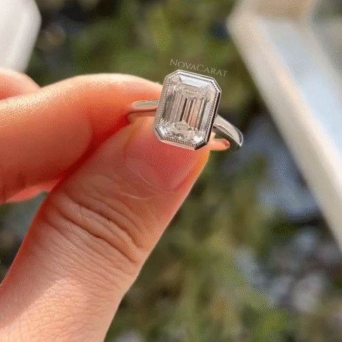 2.5ct Emerald cut Bezal Set Moissanite Ring