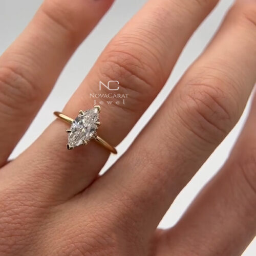 1.5ct Marquise Cut Moissanite Hidden Halo Engagement Ring