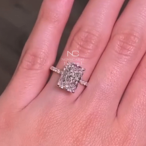 4 Carat Radiant Cut Solitaire Hidden Halo Moissanite Ring