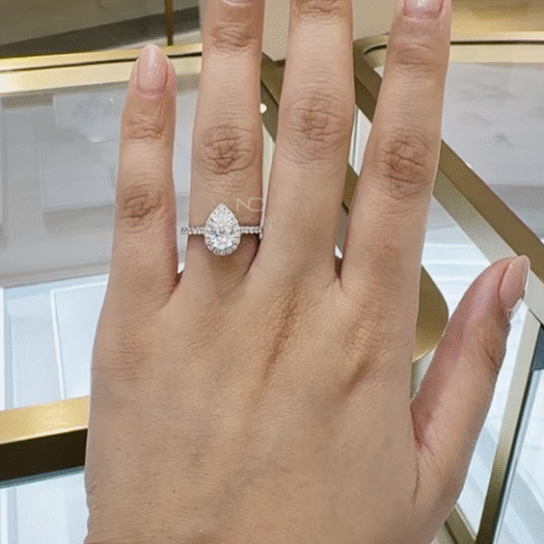 Pear Cut Moissanite Diamond Engagement Halo Ring