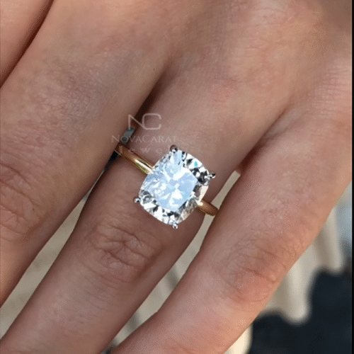 3 CT Cushion Cut Moissanite Hidden Halo Engagement Ring