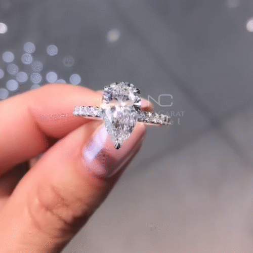 2Ct Pear Cut Halo Moissanite Diamond Engagement Ring