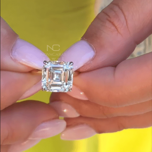 3Ct Asscher Cut Moissanite Halo Engagement Ring