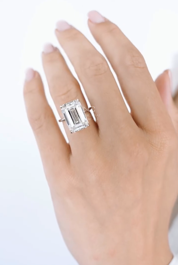 VVS Emerald Cut Moissanite Diamond Engagement Ring - Image 2