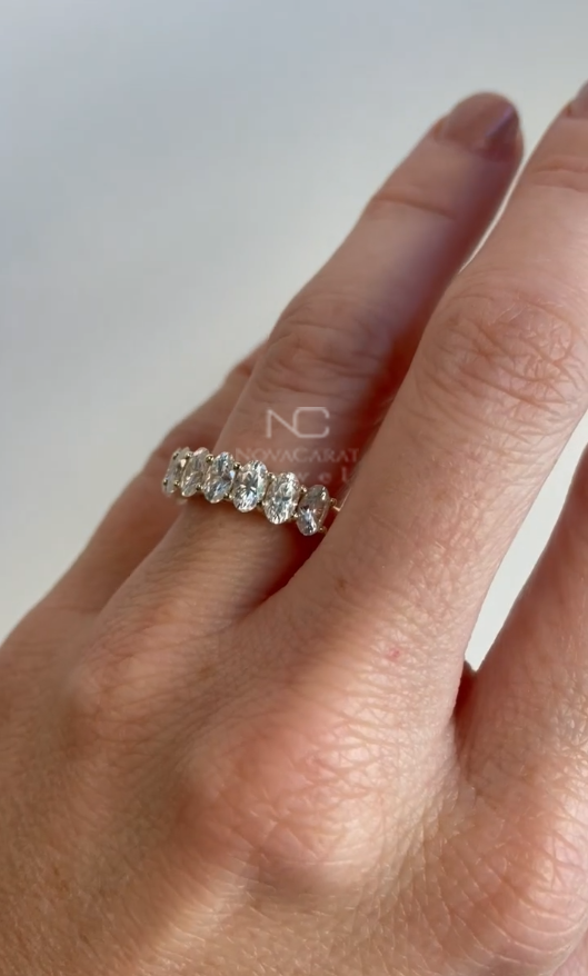 Oval Cut Moisanite Diamond Half Eternity Wedding Band - Image 2