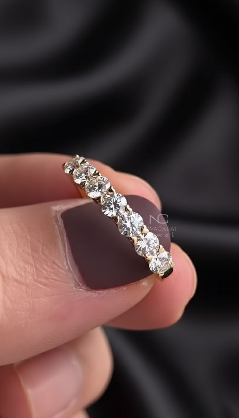 Round Brilliant Cut Matching 7 Stone Diamond Half Eternity Wedding Band Ring - Image 4