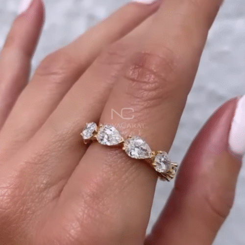 East West Pear Moissanite Diamond Full Eternit Wedding Band Ring