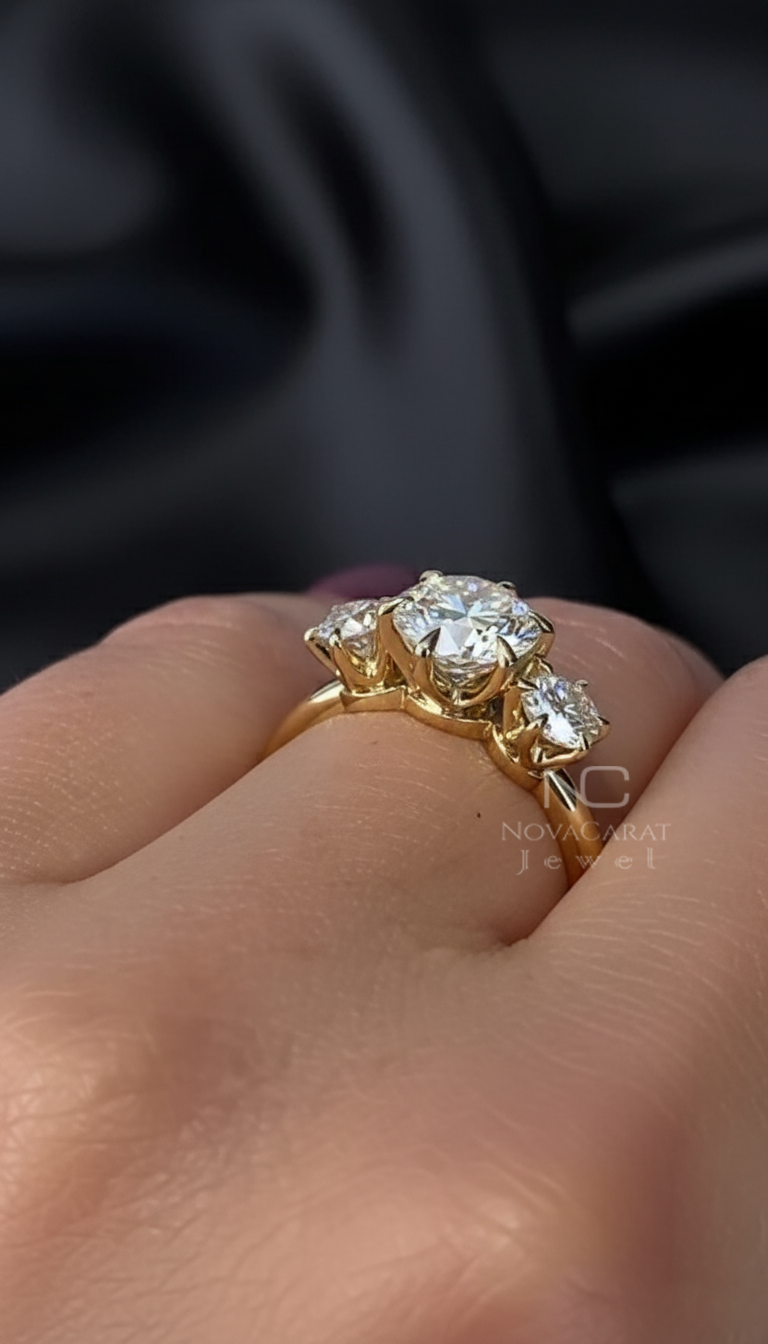 Three Moissanite Diamond Round Cut Engagement Ring - Image 4
