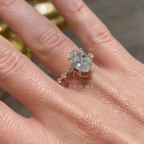 2ct Oval Moissanite Side Round Solitaire Engagement Ring