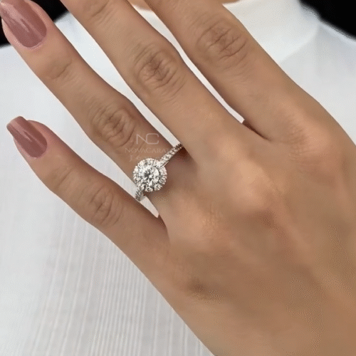 1.5 Ct Round Brilliant Cut Halo Moissanite Engagement Ring