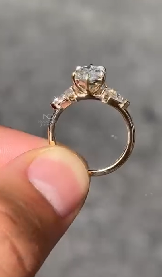 3Ct Marquise Cut Side Kit Cut Diamond Moissanite Three Stone Ring - Image 5