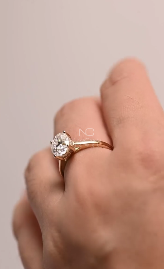 2ct Oval Cut Halo Moissanite Engagement Ring - Image 2