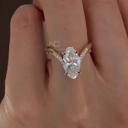 2.5 Oval Cut Moissanite Engagement Halo Ring