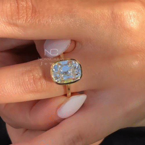 3ct Old Mine Cushion Cut Bezal Set Solitaire Ring