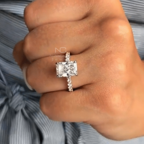 3ct Radiant Cut Hidden Halo Solitaire Moissanite Ring