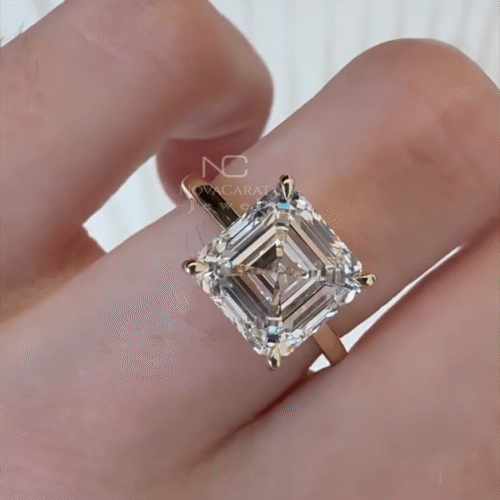 4ct Asscher Cut Moissanite Solitaire Engagement Ring