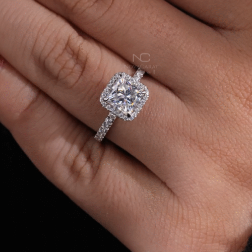 2ct Princess Moissanite Diamond Halo Pave Engagement Ring