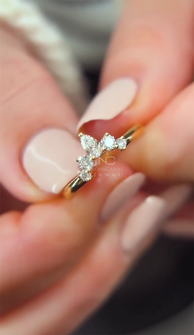 Pear and Round Diamond V Shaped Chevron Wedding Band - Image 4