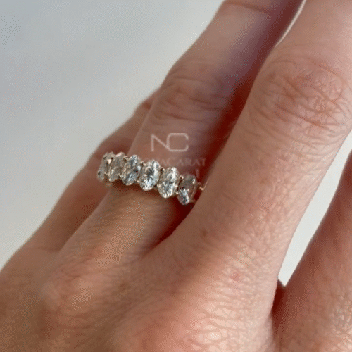 Oval Cut Moisanite Diamond Half Eternity Wedding Band