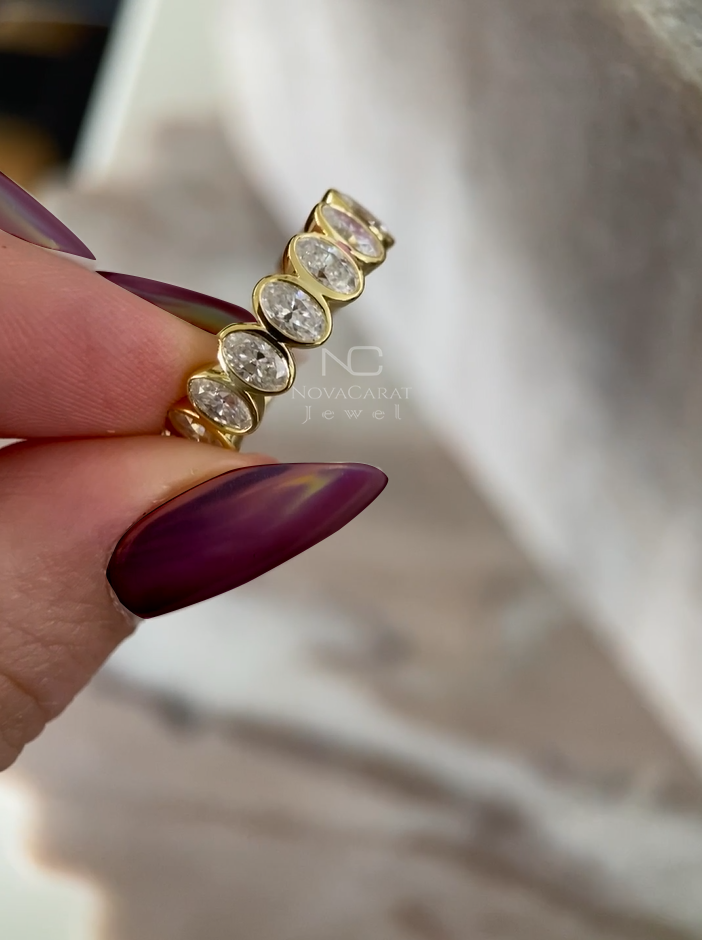 Bezel Set Oval Moisanite Full Eternity Diamond Wedding Band - Image 3