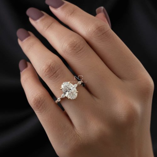 2 Carat Oval Diamond Marquise Band Engagement Ring