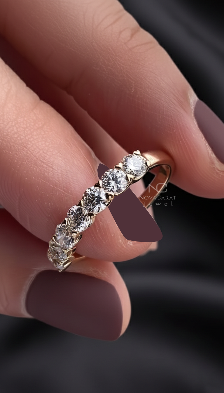 Round Brilliant Cut Matching 7 Stone Diamond Half Eternity Wedding Band Ring - Image 5