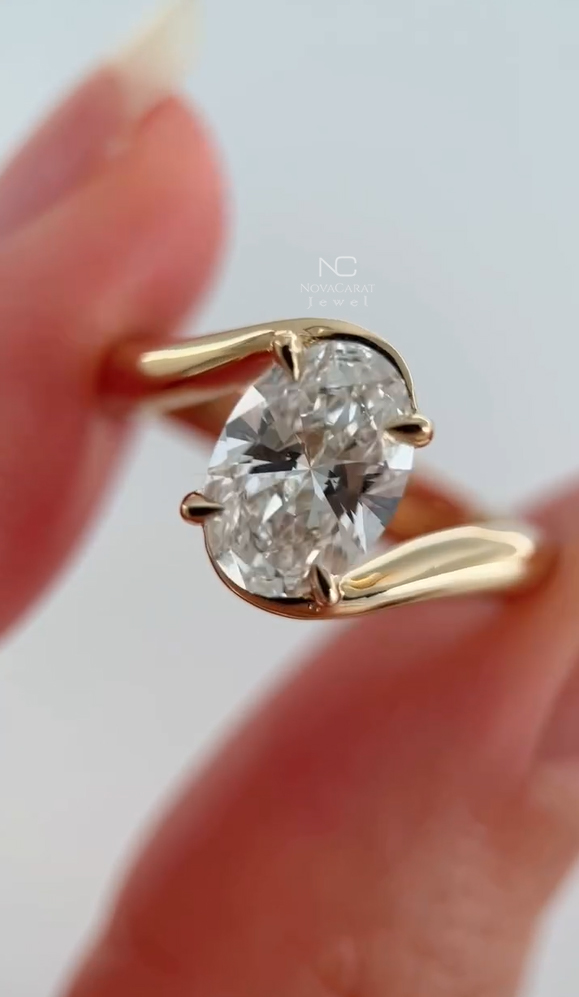 2.5CT Oval Cut Bypass Band Moissanite Diamond Engagement Ring - Image 5