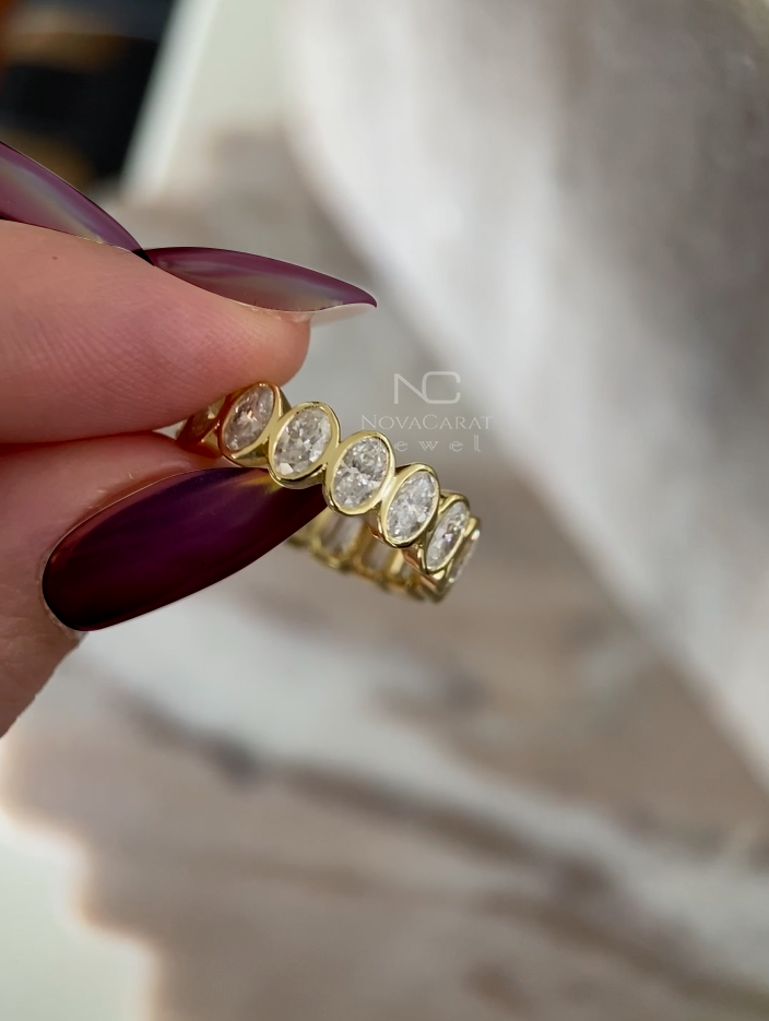 Bezel Set Oval Moisanite Full Eternity Diamond Wedding Band - Image 4