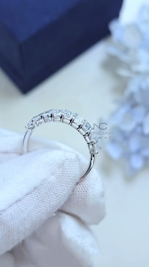Emerald Cut Moissanite Seven Stone Half Eternity Wedding Band - Image 5