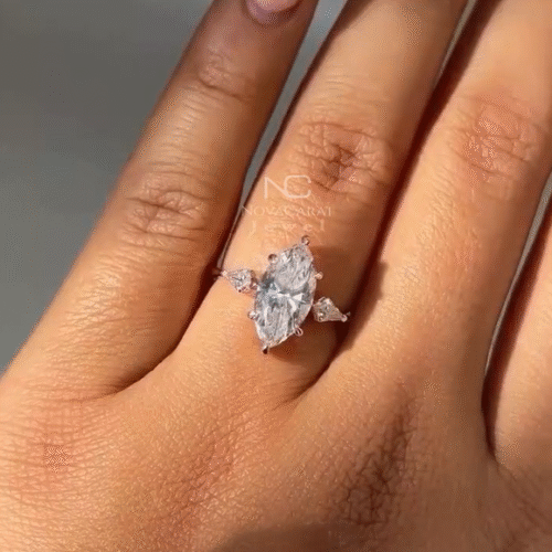 2CT Marquise Cut Side Kit Cut Diamond 3 Stone Moissanite Ring