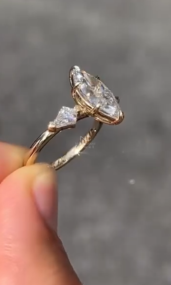 3Ct Marquise Cut Side Kit Cut Diamond Moissanite Three Stone Ring - Image 4