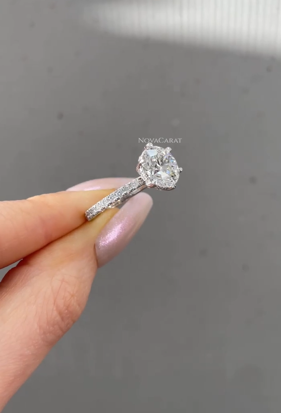 1.5 CT Round Cut Hidden Halo Moissanite Ring - Image 2