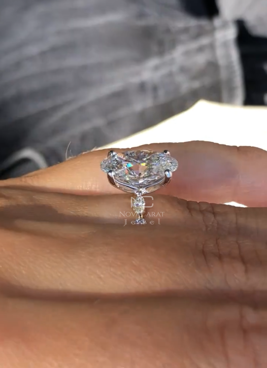 4 Carat Brilliant Oval Cut Side Round & Marquise Moissanite Ring - Image 3