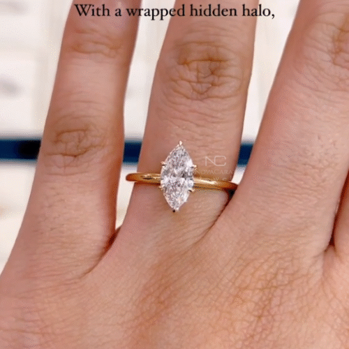 1.5ct Marquise Moissanite Hidden Halo Engagement Ring